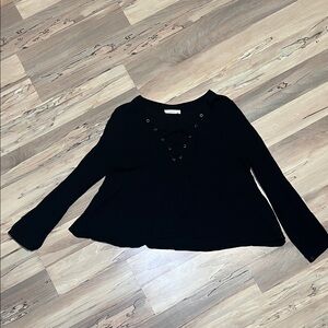 Lush Black Lace-Up Blouse